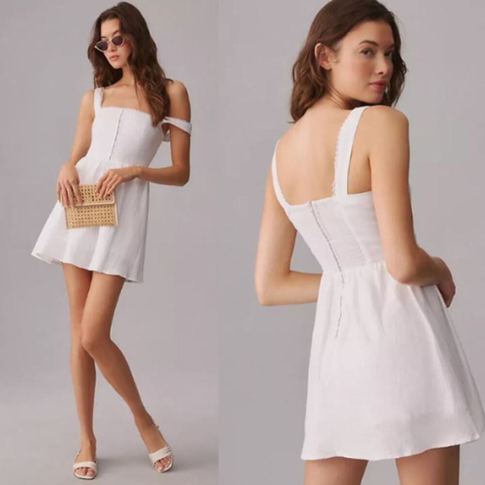 NEW Reformation Sheri Scalloped Lace Linen Mini Dress Corset Lined White Size 2